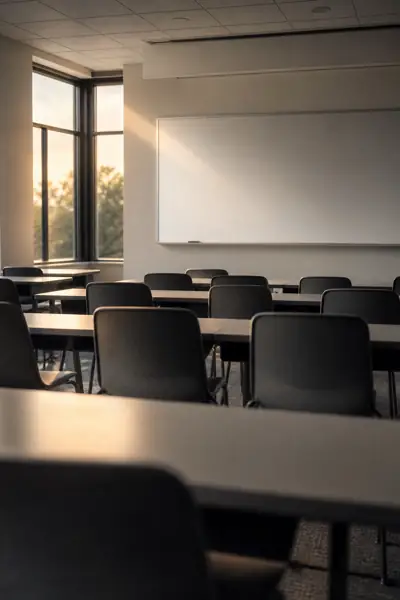 Sala de aula vazia no fim da tarde
